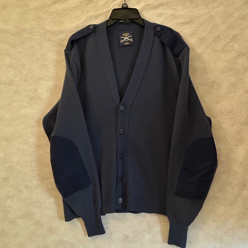 Military Equipment Corp USAF Navy Wool Blend Cardigan Sweater Epaulets 46R